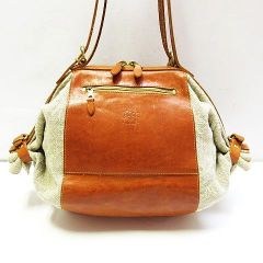IL BISONTE イルビゾンテ キャンディバッグ 麻 リネン 本革 レザー ブラウン 茶 鞄 レディース D191LF