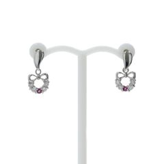 Pt900 プラチナ ピアス ダイヤモンド 0.08ct/0.08ct ルビー リース リボン モチーフ スイング デザイン【新品仕上済】【zz】【中古】