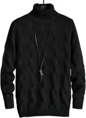 aspersio アスペルシオ リブニット タートルネック セーター b系 ロングスリーブ メンズ お洒落 ハイネック プルオーバー ニットウェア トップス ストリート系 長袖 キレイめ ケーブルニット(ダークブラック,  M)