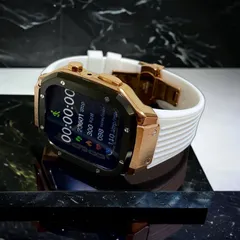 TCプレミアムブラックローズホワイトアップルウォッチバンド ラバーベルト ステンレス カバー　Apple Watch ケース 44mm 45mm 4 5 6 7 8 9 se メンズ レディース スポーツ01