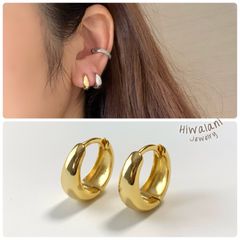 【 silver 925 】【 両耳 】 ぷっくり フープ シンプル ワンタッチ ピアス ( ゴールド )  ニッケルフリー 金属アレルギー対応 / 錆びない アクセサリー / 送料無料 / ギフト プレゼント ラッピング