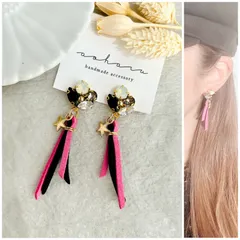 スワロフスキー ビジュー×スエードタッセル ピアス/イヤリング