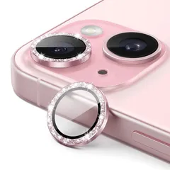 JEDirect iPhone 15 6.1 インチ/iPhone 15 Plus 6.7 インチ用 カメラレンズフィルム キラキラ ピカピカ 個別の9H強化ガラス金属リングカバー HDクリア 1セット (ピンク) 1