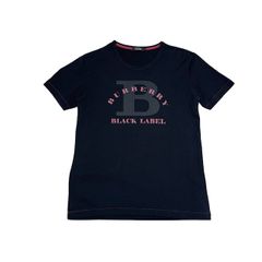 中古 バーバリーブラックレーベル BURBERRY BLACKLABEL 半袖 Tシャツ クリーニング済み 黒 プリントロゴ メンズ サイズ2
