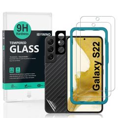 】Ibywind ガラスフィルム Samsung Galaxy S22 5G 用強化 ガラス 保護 フィルム 2枚セット カメラレンズプロテ クター付き(金属材料) 背面保護フィルム付き 簡単装着キット付き