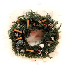 [N-4556] ハンドメイド クリスマスリース ※天然素材のため経年の色あせの場合あり