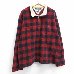 XL/古着 トミーヒルフィガー 長袖 ブランド フリース ジャケット メンズ 90s ワンポイントロゴ 赤他 レッド バッファロー チェック 25feb22