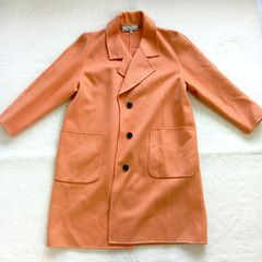 【カシミヤ100%】ボーナマッティーナ　Buona Mattina　ロングコート　11号　Mサイズ　レディース　オレンジカラー　 赤橙色　冬アウター　ポケット付き　ボタン付き　レディースカジュアル　襟付き　冬服　お出かけ着　外着　上着　外出　イタリア製　防寒