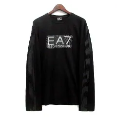 エンポリオアルマーニ EMPORIO ARMANI EA7 ストレッチ ロゴ 長袖 Tシャツ クルーネック ロンT ブラック 黒 XXL