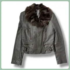 高品質ラムレザー使用 ファーライナー付 レザージャケット M イタリア生地 グレー系