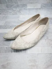 ◇ DIANA ダイアナ パイソン柄 フラット パンプス サイズ21 1/2 ピンクベージュ ライトベージュ系 レディース P  【1407100013722】