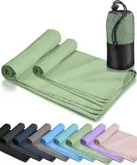 NOMAW 速乾タオル 登山 スポーツタオル 超軽量 コンパクト 吸水速乾タオル マイクロファイバータオル バスタオル ミニバスタオル フェイスタオル アウトドア 旅行 収納袋付き(ピスタチオグリーン,  MLセット)