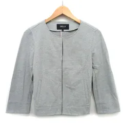 コムサイズム COMME CA ISM ノーカラー ジャケット 総柄 フックボタン 綿混 9 ライトグレー 灰 /HT5