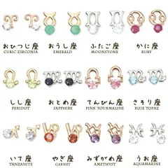 ピアス レディース K10ゴールド 誕生石と12星座モチーフ ホワイトゴールド K10WG YG メール便送料無料 プレゼント 秋冬 大人気