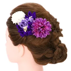 髪飾り 成人式 振袖 浴衣 卒業式 袴 結婚式 4点セット 紫 白 花 和 洋 かんざし 手作り 簪 つまみ細工 ちりめんフォーマル 花飾り 玉飾り ブライダル W 38 303-295 紫 白 p734　Si