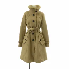 バーバリーブルーレーベル BURBERRY BLUE LABEL ロングコート アウター ウール アンゴラ混 フォックスファー ロング ハイネック 裏地ノバチェック ベルト付き 38 M ベージュ /XZ ■GY12