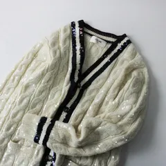 美品 希少 2020SS CELINE セリーヌ シークインニットエンブロイダリードカーディガン XS/アイボリー スパンコール-.【2400013233484】のサムネイル