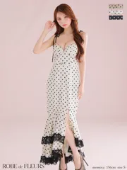 ホワイト [FM3299-BE-2508]XS-Lサイズあり【ROBE de FLEURS/ローブドフルール】ドット/ サテン/ レース/ フリル/ マーメイド/ ロングドレス/ キャバドレス