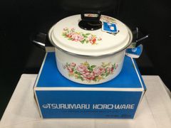 か96 昭和レトロ　ツルマル　ホーロー両手鍋　ローズ　22センチ　未使用　当時物