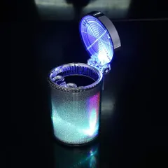 【特価セール】コンテナスモークカップホルダー カラフルな収納カップ付きポータブル LEDライト付きシガー灰皿 車の灰皿 Juhon