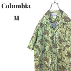 Columbia コロンビア 半袖シャツ ロゴ入り胸ポケット付き グリーン系 他 総柄 メンズ Mサイズ