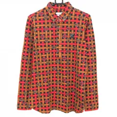 ★SALE価格★【超美品】ジャックバニー 長袖ポロシャツ 黒×ブラウン ベルト柄 ボタンダウン ロゴワッペン  メンズ 6(XL) ゴルフウェア Jack Bunny