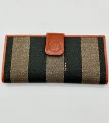 さらにフォロー割　美品　箱付　フェンディ FENDI ペカン 財布 キャンバス　レザー 箱付　クリスマス　誕生日　プレゼント　メンズ　レディース