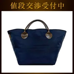 エルベシャプリエ ハンドバッグ ネイビー ブラウン 美品 ナイロン レザー