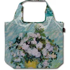 バッグ 名画クーラーエコバッグ（ゴッホ「ホワイトローズ」） ゆうパケット 軽量 折り畳み 保冷 内ポケット マチ付 大容量 肩掛け 軽い ファスナー付 ギフト ショルダー かばん プレゼント ゴムバンド 買い物 バッグ ショッピングバッグ 贈り物 Lサイズ