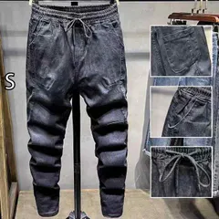 [S]メンズ ファッション 服 男性用 オシャレ シンプル 大人 かっこいい 大きいサイズ ストリート 紳士服 九分丈 ジーンズ ストレッチ スリムフィット クロップド パンツ テザー ロング パンツ