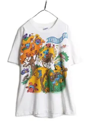 【お得なクーポン配布中!】 90s USA製 ★ グレイトフルデッド ツアー イラスト プリント Tシャツ メンズ L 当時物 バンド ロック ベア キャラクター リキッドブルー 白