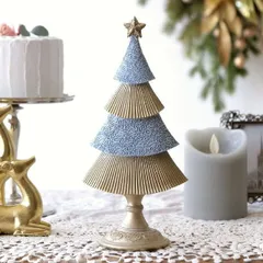 クリスマスツリー 卓上 オブジェ 置物 Xmas 飾り 雑貨 ナチュラル おしゃれ 大人可愛い 北欧 インテリア ウインターブルーのプリーツツリー