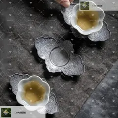 煎茶道具　茶托５客揃 煎茶道具 煎茶器 茶托 茶たく 百合型筋文 5枚セット 約直径11.2