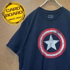US古着 キャプテン・アメリカ 盾マーク マーベルMARVEL アメコミヒーロー ビッグサイズ 半袖tシャツ紺XL