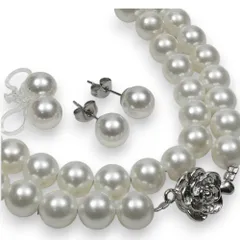 真珠ネックレス ピアス（イヤリング）セット8.0mm珠42cm フェイクパールホワイト系B195