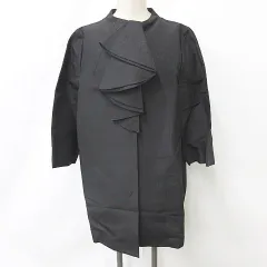 ランバン LANVIN COLLECTION コレクション コート 七分袖 ボトルネック フリル シルク 和紙 黒 ブラック 40のサムネイル