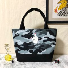 中指ミニトートバッグ ブラック&グレー 迷彩 カモ ハンドメイド メンズ レディース ハンドバッグ ストリート