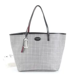 極美品 コーチ チェック 柄 レザー トート バッグ 肩掛け ショルダー ハンド A4 ブラック 黒 レディース EEE CS16-6【中古】