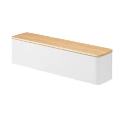 【在庫セール】リン ホコリ防止 約32.7X7.5X8cm ナチュラル 仕切り付き ロング カトラリーケース 5406 蓋付き 山崎実業(Yamazaki)