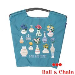 【正規品】 ボールアンドチェーン (フワラベース /ターコイズ) Mサイズ  トートバッグ エコバッグ 刺繍 花 花瓶 水色