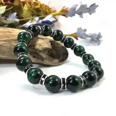 パワーストーン　ブレスレット　グリーンタイガーアイ　12mm （ブラック）メンズ・レディース　男性・女性　数珠ブレス　開運 [k]