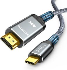 Pro/Galaxyなど対応 15 Air/iPhone MacBook/MacBook 3/4 映像出力Thunderbolt (グレー ナイロン編み 変換 HDMI HDMI to タイプC 単方向通信 1.8m) 4K@60Hz 変換ケーブル C Typ