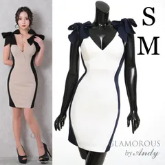 ネイビーホワイト【Andy GLAMOROUS/アンディグラマラス】ストレッチ/ バイカラー/ ノースリーブ/ リボンデザイン/ 切り替え/ タイト/ ミニドレス/ キャバドレス キャバワンピース [GMS-V769-BExB-2307]