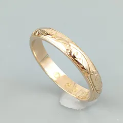美品☆K18 セミマット 花彫刻 甲丸リング 10号 ホールマーク メレD約5g