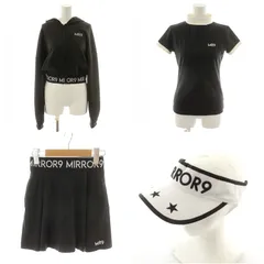 ミラーナイン mirror9  ゴルフウェア一式 4点セット パーカー 長袖 アウター フード Tシャツ カットソー 半袖 スカート ミニ丈 キャップ サンバイザー ロゴ S M 黒 ブラック 白 ホワイト /MP ■GY18