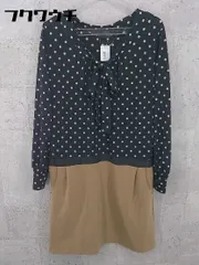 ◇ green label relaxing UNITED ARROWS ドット柄 水玉 長袖 膝丈 ワンピース ネイビー ベージュ レディース  【1002801537579】
