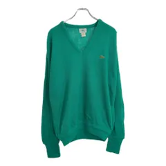 80年代 USA製 IZOD LACOSTE アイゾッド ラコステ Vネック アクリル ニット セーター グリーン(メンズ L)中古 古着 U5880