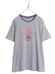 【お得なクーポン配布中!】 90s ポロスポーツ ラルフローレン ボーダー プリント 半袖 Tシャツ メンズ L / オールド ポロ カットソー リンガー シングルステッチ 紺 白