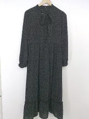 ◇ RETROGIRL レトロガール ドット 水玉 ボウタイ 長袖 膝下丈 ワンピース サイズM ブラック ホワイト系 レディース P  【中古】 【1210190007812】