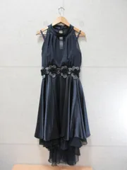 daggling ドレス ワンピース ノースリーブ お花 刺繍 レース スパンコール サテン調 パッド付き 裏地付き 結婚式 二次会 パーティー ネイビー Mサイズ